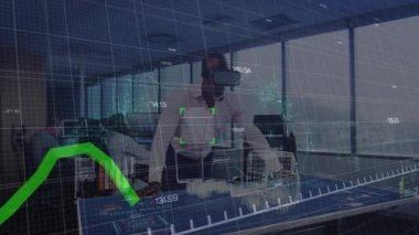 Yeşil hat işleme ve VR kulaklık kullanarak iş adamının şebekesine 3 boyutlu araba çizimi animasyonu. küresel iş, teknoloji, bağlantılar ve dijital olarak oluşturulmuş video işleme konsepti.