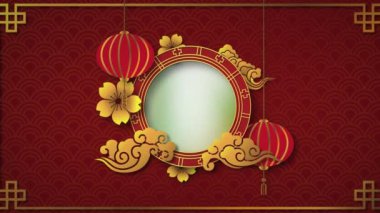 Kopya uzayı olan Çin kırmızı ve sarı desenli animasyon. Çin 'de yeni yıl kutlamaları ve dijital olarak üretilen geleneksel video konsepti.