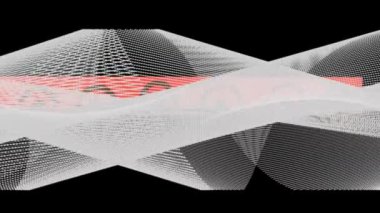 Kırmızı şeritte, siyah şeritte bükülmüş yarı saydam maddenin dönen manzarasının animasyonu. küresel iletişim ağı ve dijital arayüz arkaplan kavramı dijital olarak oluşturulmuş video.