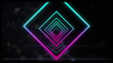 Siyah arka planda hareket eden mavi ve pembe neon elmasların animasyonu. küresel iletişim ağı ve dijital arayüz arkaplan kavramı dijital olarak oluşturulmuş video.