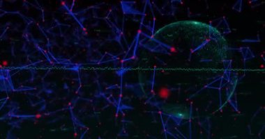 Veri işleme ve dünya üzerindeki bağlantı ağlarının animasyonu. küresel veri işleme ve dijital arayüz konsepti dijital olarak oluşturulmuş video.