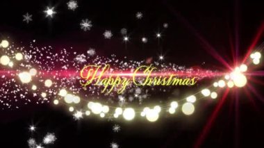 Peri ışıklarının parladığı mutlu noel mesajlarının animasyonu. Noel, gelenek ve kutlama konsepti dijital olarak oluşturuldu.