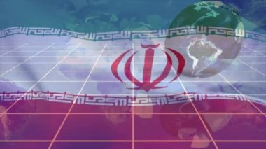 Veri işleme ve kürede hareket eden İran bayrağının animasyonu. küresel dijital arayüz, tıp, veri işleme ve teknoloji konsepti dijital olarak oluşturulmuş video.