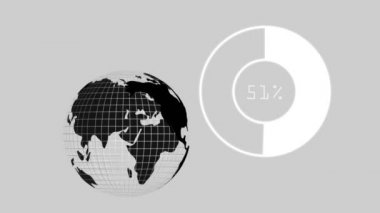 Saatin animasyonu ve gri arkaplanda değişen numaralar. küresel veri işleme ve bağlantılar konsepti dijital olarak oluşturulmuş video.