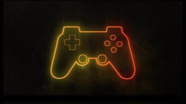 Siyah arka planda parlayan turuncu neon oyun alanı üzerinde beyaz halkaların canlandırılması. küresel iletişim, video oyunu ve dijital arayüz arkaplan kavramı dijital olarak oluşturuldu.