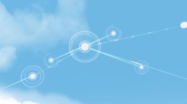 Bulutlu mavi gökyüzünde bağlantı ağının animasyonu. küresel iletişim ve dijital ağ konsepti dijital olarak oluşturulmuş video.