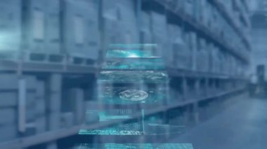 Işık noktası ve depo ile veri işleme ile birden fazla ekranın dijital animasyonu. bilgisayar arayüzü ve teknoloji kavramı