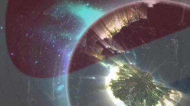 Metin satın almanın animasyonu 1 bedava, parlayan ağla dönen dünyada, gece gökyüzünde. küresel iletişim ve perakende ticaret kavramı, dijital olarak üretilen video.