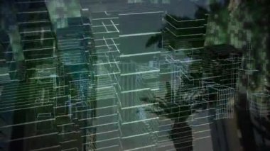 Şehrin etrafında dönen 3D şehir çiziminin animasyonu. küresel iş, bağlantılar, kentsel gelişim ve veri işleme kavramı dijital olarak oluşturulmuş video.