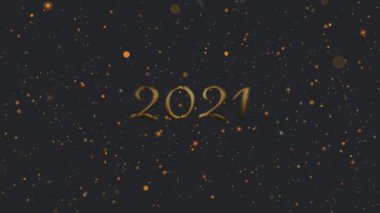 Siyah zemin üzerinde turuncu ışık lekeleri yüzen altın metin 2021 animasyonu. kutlama, gelenek ve mevsimsel olay konsepti dijital olarak oluşturulmuş video.