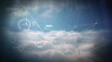 Bulutlu gökyüzünde bağlantı ağının animasyonu. küresel bağlantılar, dijital arayüz ve teknoloji konsepti dijital olarak oluşturulmuş video.