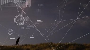 Formda adam çalıştırma üzerine bağlantı ağının animasyonu. spor ve yarışma konsepti dijital olarak oluşturulmuş video.