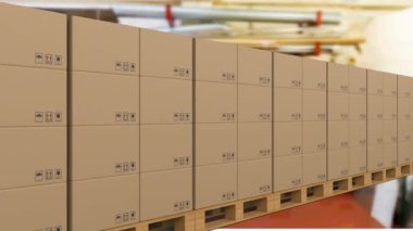 Depodaki taşıma bandındaki karton kutuların animasyonu. küresel sevkiyat, dağıtım ve bağlantılar konsepti dijital olarak oluşturulmuş video.