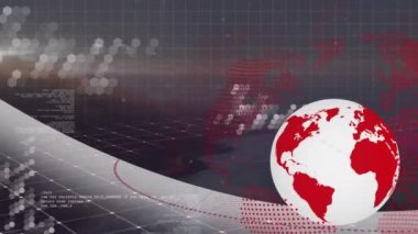 Şehrin üzerinde ızgarayla dönen dünyanın animasyonu. küresel iş, bağlantılar ve veri işleme kavramı dijital olarak oluşturulmuş video.
