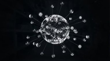 Siyah arkaplanda insanların fotoğraflarıyla dönen dünyanın animasyonu. 