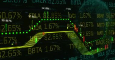 İstatistik ve finansal veri işleme animasyonu. küresel finansman, iş ve veri işleme kavramı dijital olarak oluşturulmuş video.