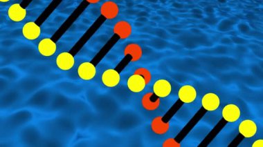 Mavi sıvı arka planda dönen DNA iplikçiklerinin animasyonu. Bilim, zaman ve renk hareketi konsepti dijital olarak oluşturulmuş video.