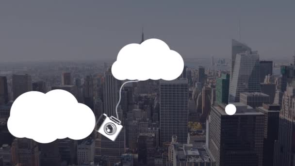 Animación Nubes Digitales Con Iconos Sobre Paisaje Almacenamiento Global Datos — Vídeos de Stock
