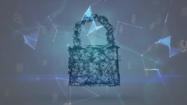 Animation du réseau de cadenas, sur un globe lumineux avec connexions et lumière bleue. 