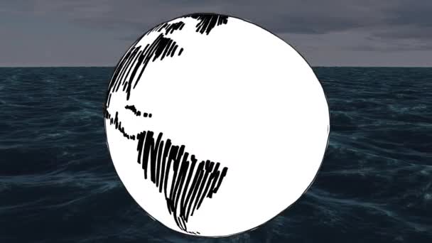 Deniz Manzarası Üzerinde Dönen Dünyanın Animasyonu Küresel Bağlantılar Veri Işleme — Stok video