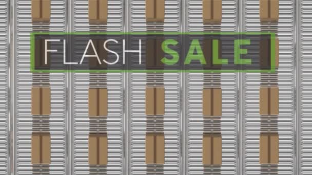 Animatie Van Flash Sale Tekst Kartonnen Dozen Transportbanden Mondiaal Online — Stockvideo