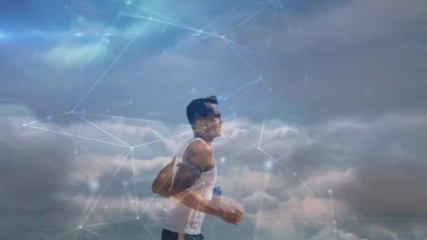 Animazione Della Rete Connessioni Elaborazione Dati Uomo Esecuzione Sport Globali — Video Stock