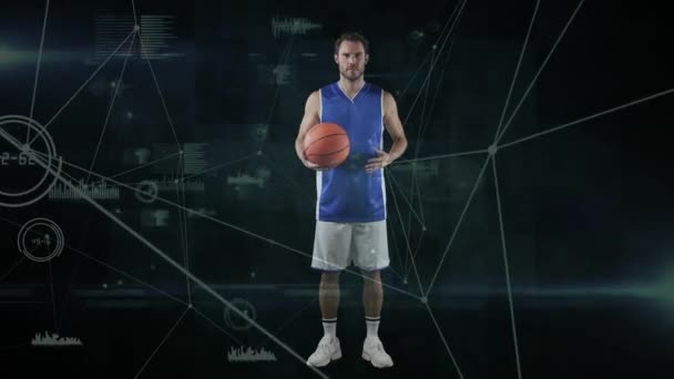 Animazione Della Rete Connessioni Elaborazione Dati Giocatore Basket Sfondo Nero — Video Stock