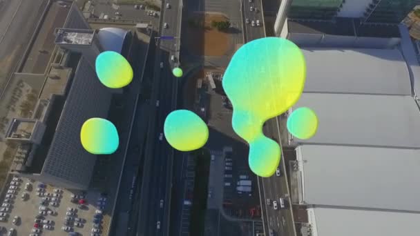 Animace Zelené Žluté Skvrny Pohybující Nad Leteckým Výhledem Město Globální — Stock video