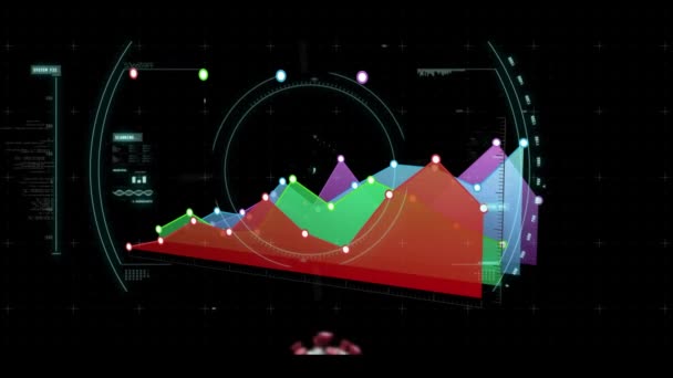 Animación Covid Celdas Flotando Sobre Alcance Estadísticas Procesamiento Datos Global — Vídeos de Stock