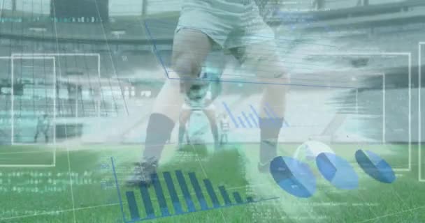 Animazione Dell Elaborazione Dei Dati Sui Giocatori Rugby Durante Partita — Video Stock