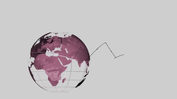 Animace Točení Glóbu Ručně Kreslené Statistiky Šedém Pozadí Globální Koncepce — Stock video