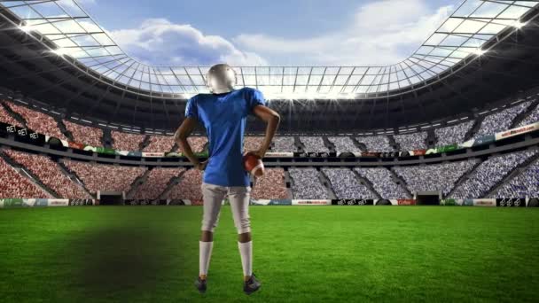 Animación Futbolista Americano Sobre Estadio Deportivo Concepto Global Deportes Competencia — Vídeos de Stock