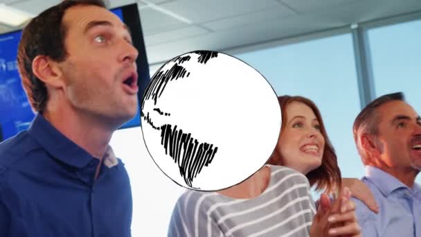 Heyecanlı Meslektaşlar Arasında Dönen Sıradan Ofis Toplantılarında Tezahürat Yapan Dünyanın — Stok video
