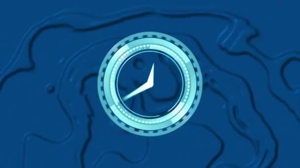 Animación Del Reloj Moviéndose Rápido Sobre Fondo Líquido Azul Paso — Vídeo de stock
