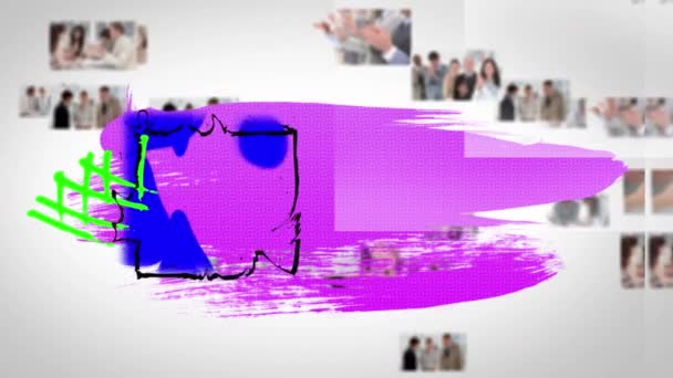 Animacja Wielokolorowych Smug Farby Ludziach Biznesu Biurze Koncepcja Biznesowa Biurowa — Wideo stockowe