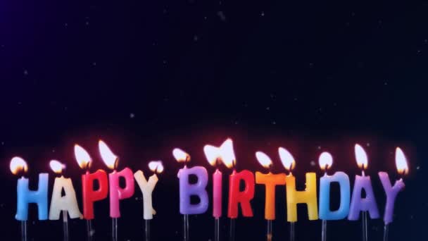 Animation Snowflakes Falling Lit Candles Spelling Happy Birthday Black Birthday — Stock Video