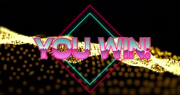 Animation You Win Text Metallic Pink Letters Diamonds Mesh Video — Stock Video