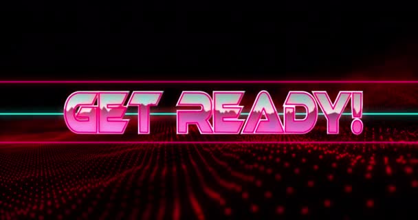 Animation Get Ready Text Metallic Pink Letters Lines Red Glowing — Stock Video