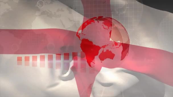 Animation Der Datenverarbeitung Über Flagge Von England Und Globus Globale — Stockvideo