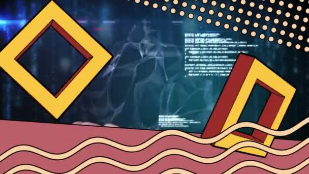 Animación Formas Retro Abstractas Con Redes Conexiones Conexiones Globales Interfaz — Vídeo de stock