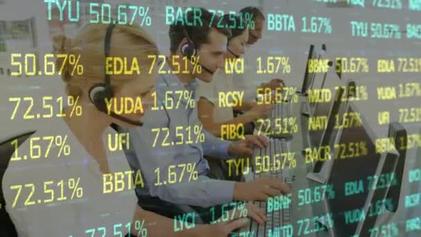 Animazione Dell Elaborazione Dei Dati Finanziari Uomini Affari Che Indossano — Video Stock