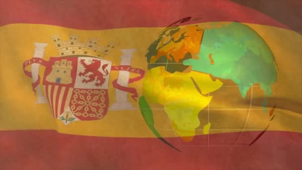 Animação Processamento Dados Sobre Bandeira Espanha Globo Processamento Global Dados — Vídeo de Stock