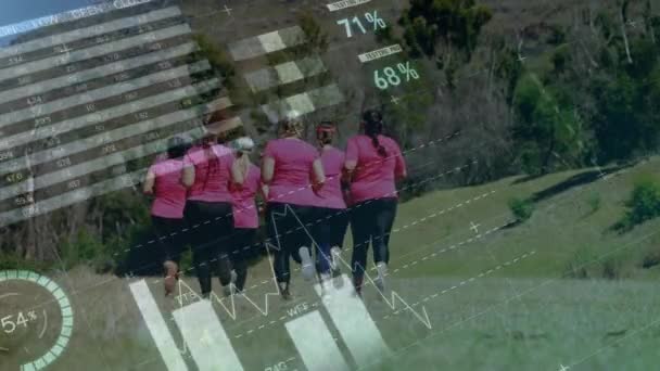 Animatie Van Gegevensverwerking Een Groep Vrouwen Die Actief Zijn Sport — Stockvideo