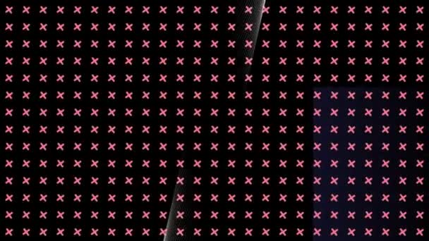 Анимация Пересекающихся Белых Изогнутых Линий Над Сеткой Превращения Розовых Крестов — стоковое видео