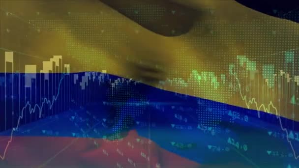 Animazione Del Trattamento Dei Dati Finanziari Bandiera Della Colombia Elaborazione — Video Stock