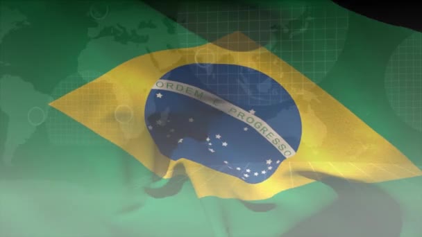 Animación Bandera Móvil Brasil Sobre Interfaz Digital Interfaz Digital Global — Vídeos de Stock