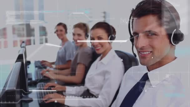 Animation Digital Interface Business People Wearing Headsets Global Communication Business — Stock Video