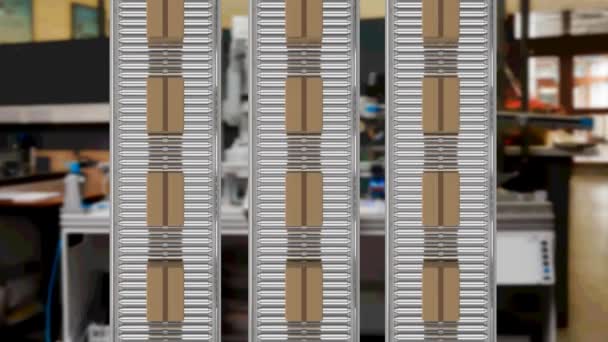 Анимация Картонных Коробок Конвейерных Лентах Складе Глобальная Доставка Доставка Подключение — стоковое видео