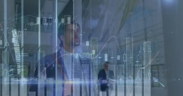 Animation Der Verarbeitung Von Finanzdaten Über Geschäftsleute Globales Geschäfts Verbindungs — Stockvideo