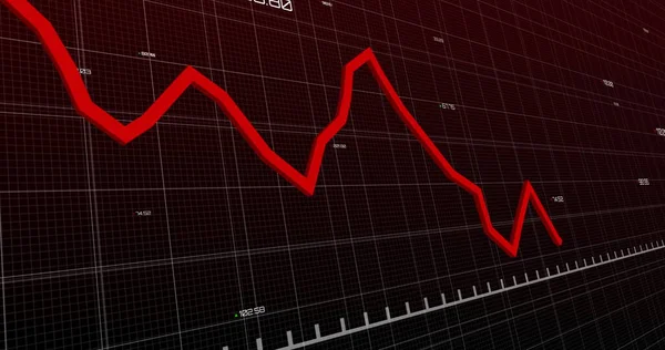 Зображення Червоної Статистичної Лінії Над Сіткою Числами Маркерами Зменшується Цифровому — стокове фото
